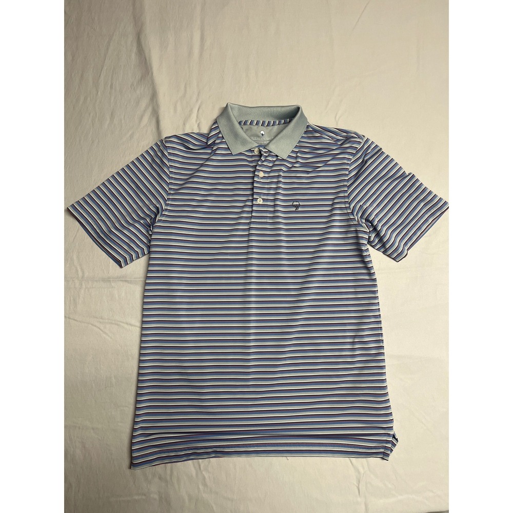 Southern Shirt Mens Small Performance Polo Striped Blue Grey Short Sleeve Golf